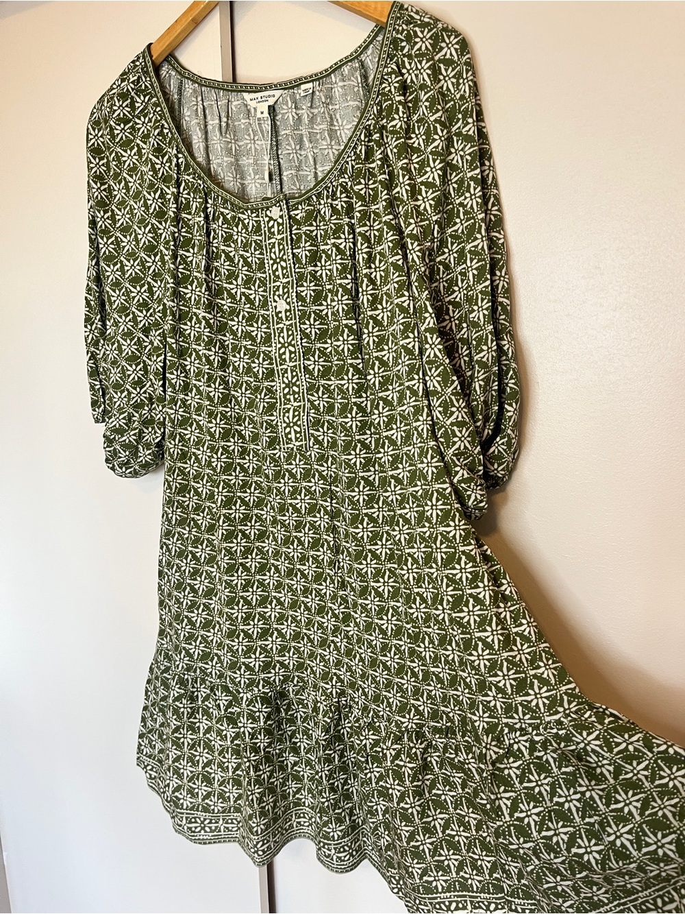 Max Studio Olive Green Printed Mini Dress